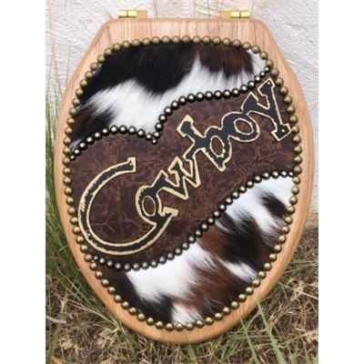 Cowboy Cowgirl Cowhide Western Toilet Seat
